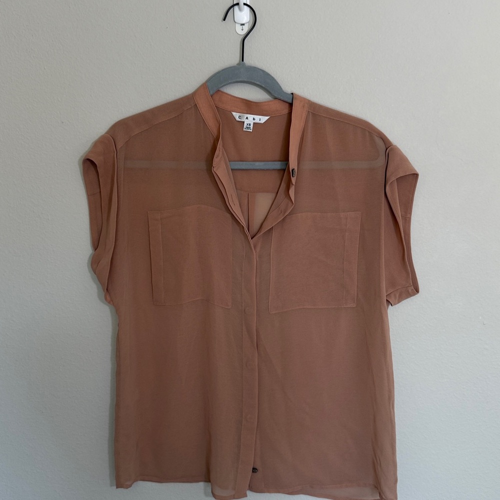 CAbi Light Brown Sheer Blouse XS